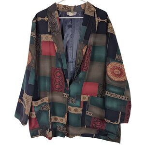 Vintage Kensington Square Multicolor Geometric Patchwork Blazer Jacket Size 2X